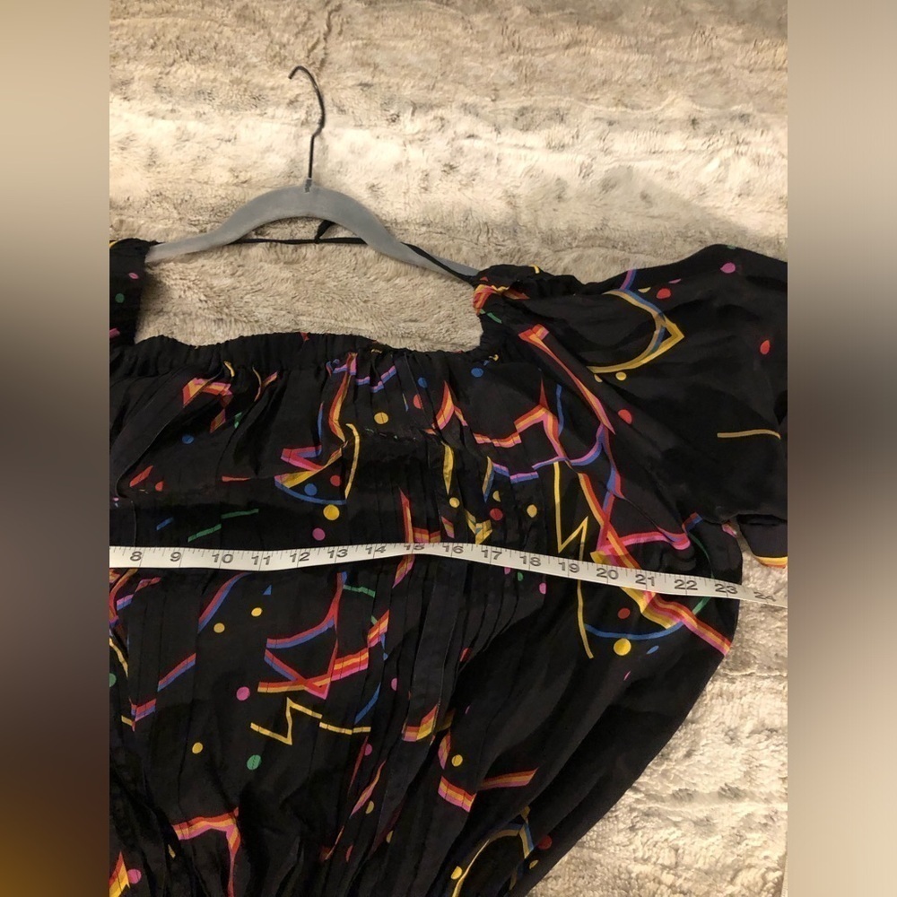 : : PRADA Silk Off Shoulder Multicolor Fun Print Dress : :​ - Picture 3 of 16